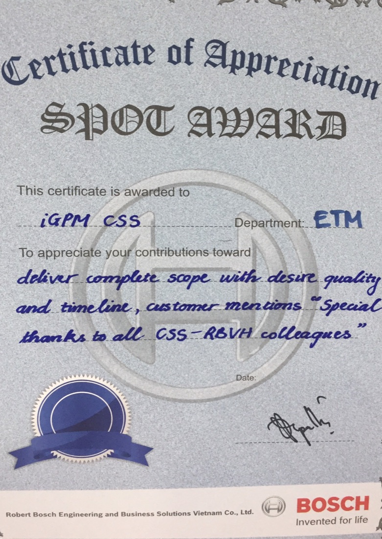 Best Performance Award (3×) — Robert Bosch GmbH certificate