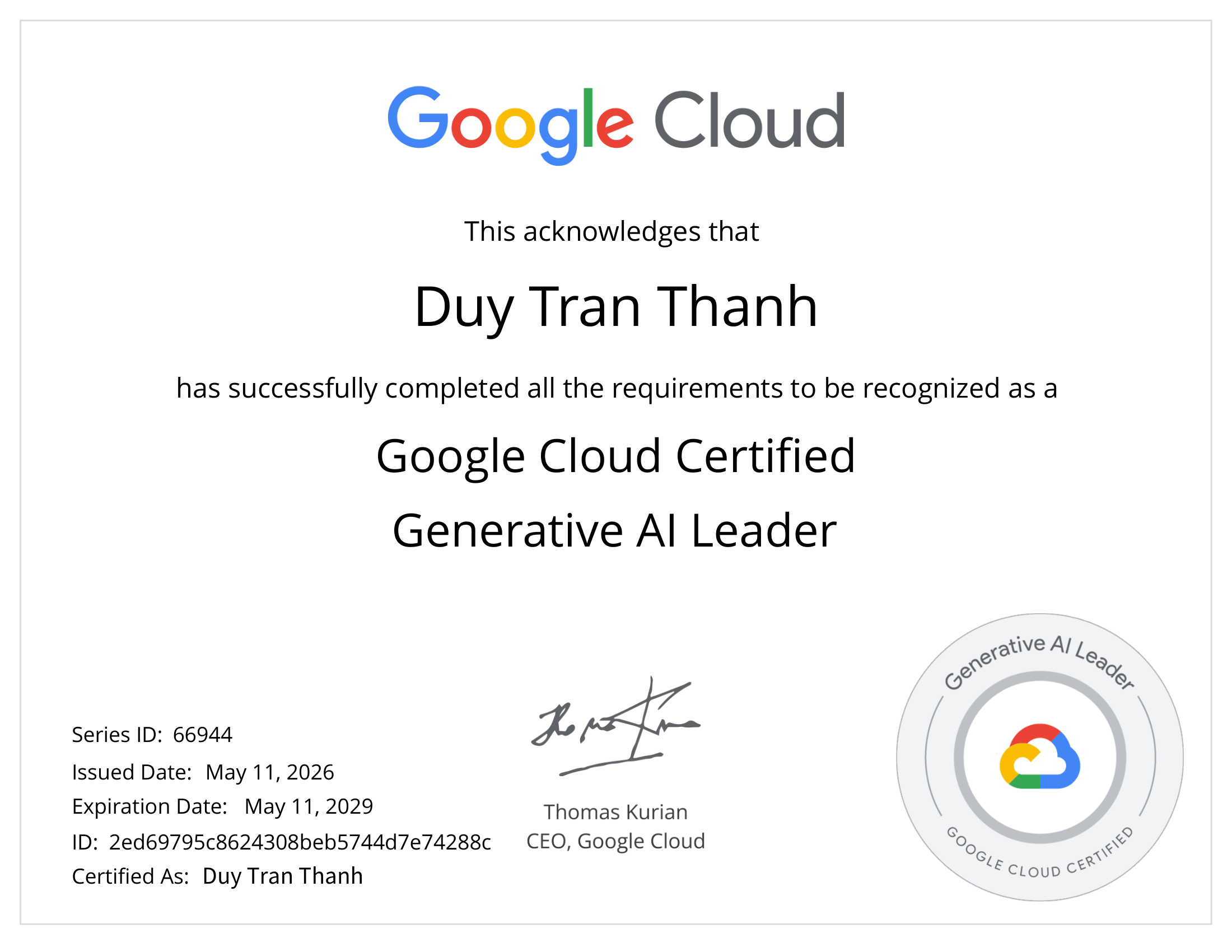 Generative AI Leader — Google Cloud certificate